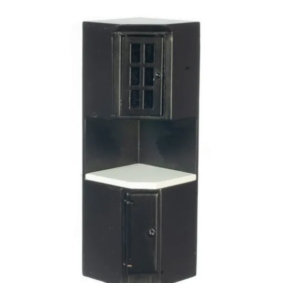 Black Dollhouse Miniature Corner Cabinet