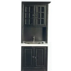 Black Dollhouse Miniature Kitchen Cabinet & Sink