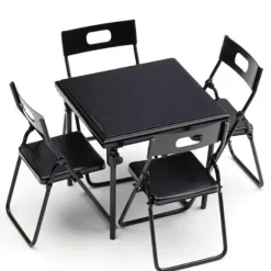 Black Dollhouse Miniature Folding Card Table & Chairs