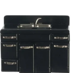Black Dollhouse Miniature Double Kitchen Sink with Cabinets