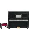 Black Dollhouse Miniature Upright Piano with Bench