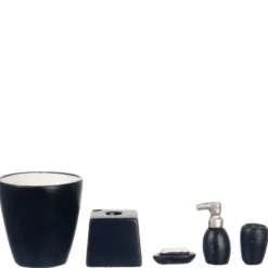 Black Dollhouse Miniature Bath Accessory Set