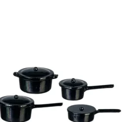 Black Dollhouse Miniature Pot Set