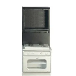 Black Dollhouse Miniature Oven with Overhead Cabinet