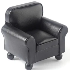 Black Leather Dollhouse Miniature Armchair