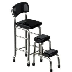 Black 1950s Dollhouse Miniature Kitchen Step Stool Set