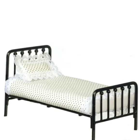 Black Wire Dollhouse Miniature Twin Bed