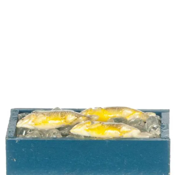 Blue Box of Fresh Dollhouse Miniature Fish