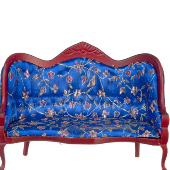 Blue Dollhouse Miniature Victorian Settee