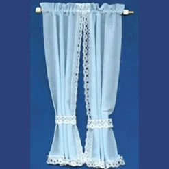 Blue Dollhouse Miniature Tieback Curtains