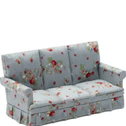 Blue Floral Dollhouse Miniature Sofa