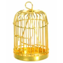 Brass Dollhouse Miniature Birdcage with Bird