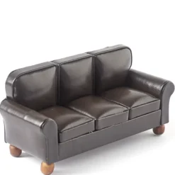 Brown Leather Dollhouse Miniature Sofa