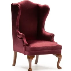 Burgundy Dollhouse Miniature Wingback Chair