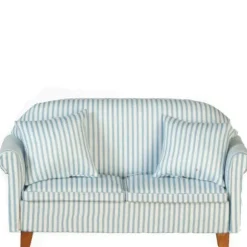 Dollhouse Miniature Blue Stripe Sofa with Pillows
