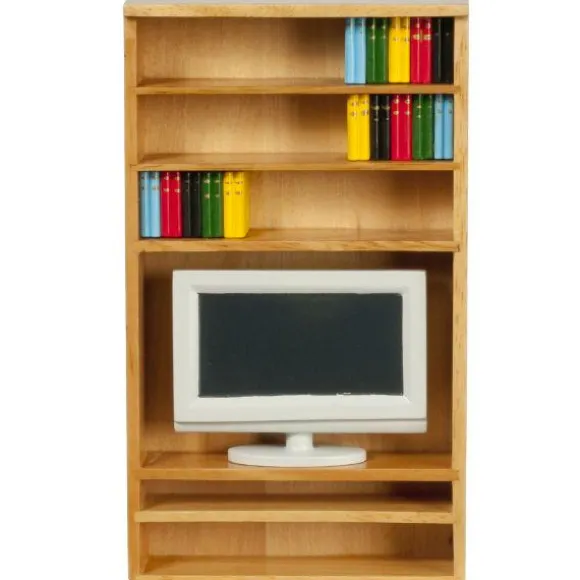 Dollhouse Miniature Bookshelf with TV & Books
