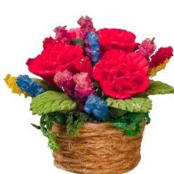 Dollhouse Miniature Carnations in a Basket