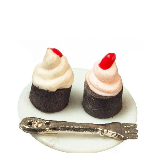 2 Dollhouse Miniature Cupcakes on a Plate