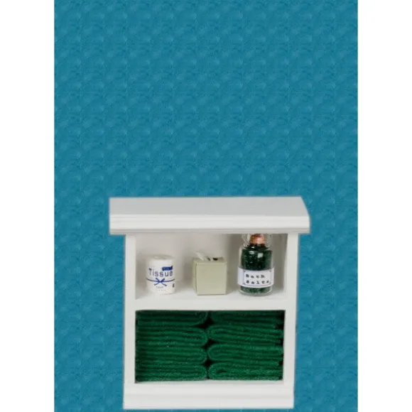 Dollhouse Miniature Dark Green Accented Small Bath Cabinet