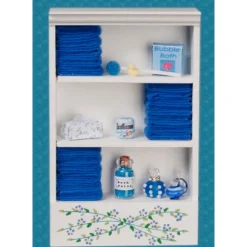 Dollhouse Miniature Dark Blue Accented Bath Cabinet