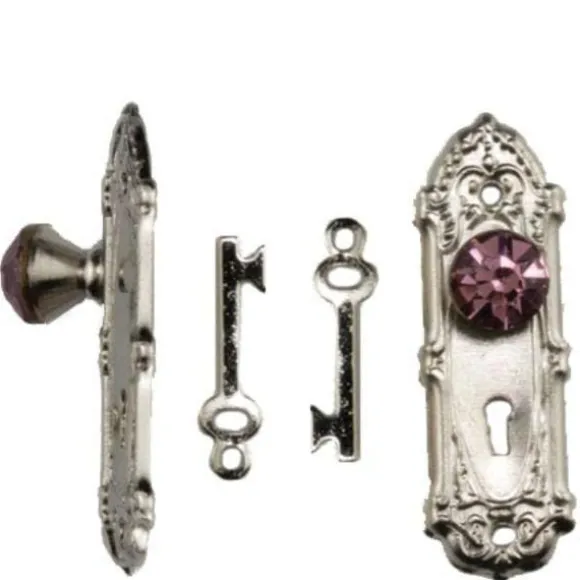 Dollhouse Miniature Door Knobs with Purple Knobs & Keys