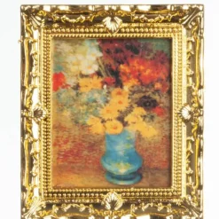Dollhouse Miniature Flower Painting in Gold Frame
