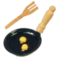 Dollhouse Miniature Frying Pan with Eggs