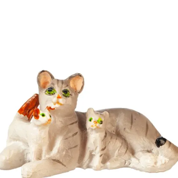 Dollhouse Miniature Gray Cat with Kittens
