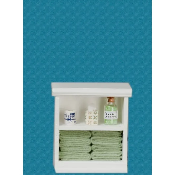 Dollhouse Miniature Green Accented Small Bath Cabinet