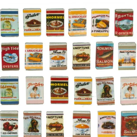 24 Dollhouse Miniature Grocery Tin Cans