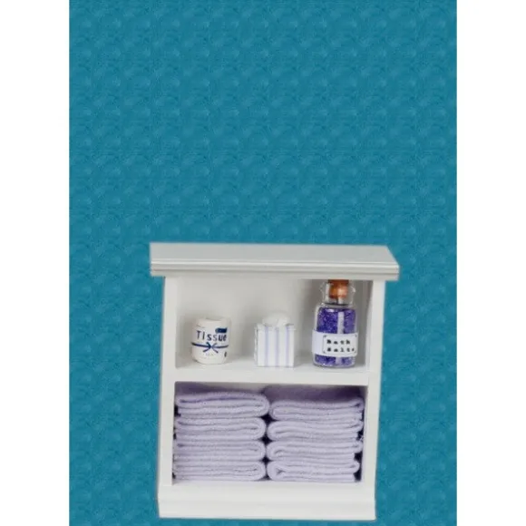 Dollhouse Miniature Lavender Accented Small Bath Cabinet