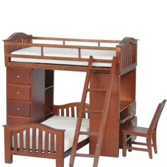 Dollhouse Miniature Loft Bunk Bed with Desk