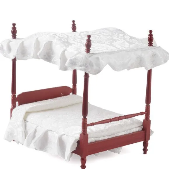 Dollhouse Miniature Mahogany Canopy Bed
