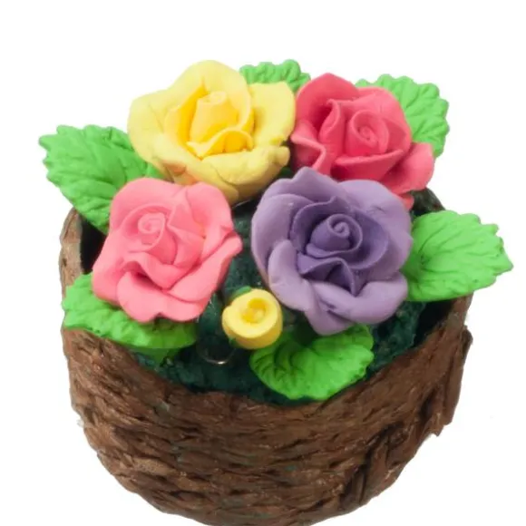 Dollhouse Miniature Pastel Roses in a Basket