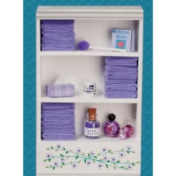 Dollhouse Miniature Purple Accented Bath Cabinet