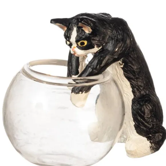 Dollhouse Miniature Reaching Black & White Cat