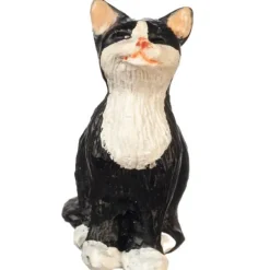 Dollhouse Miniature Sitting Black & White Cat