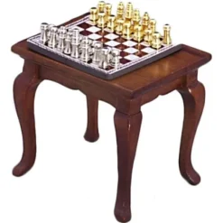 Dollhouse Miniature Table with Chess Set