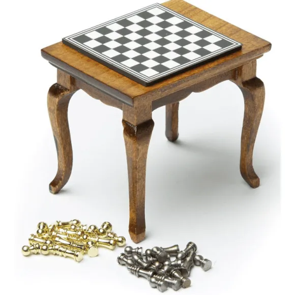 Dollhouse Miniature Table with Chess Set