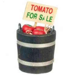 Dollhouse Miniature Tomato Barrel with Sign