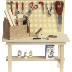 Dollhouse Miniature Tool Bench with Acessories