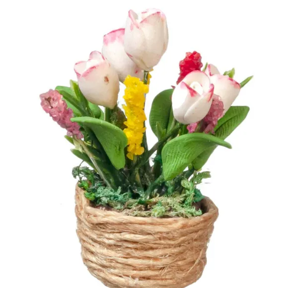 Dollhouse Miniature Tulips in a Basket