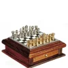 Dollhouse Miniature Walnut Chess Board with Drawer