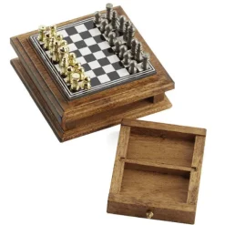 Dollhouse Miniature Walnut Chess Board with Drawer