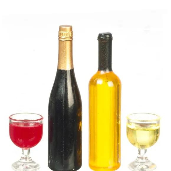 Dollhouse Miniature Wine Bottles with Glasses
