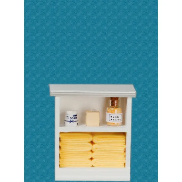 Dollhouse Miniature Yellow Accented Small Bath Cabinet