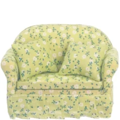 Green Floral Dollhouse Miniature Sofa