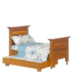 Light Walnut Dollhouse Miniature Trundle Bed
