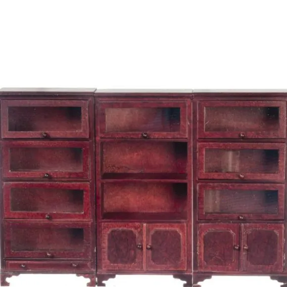 Mahogany Dollhouse Miniature Bookcase Set