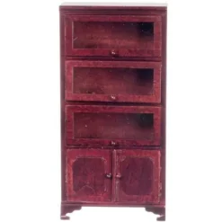 Mahogany Dollhouse Miniature Bookcase with Glass Doors
